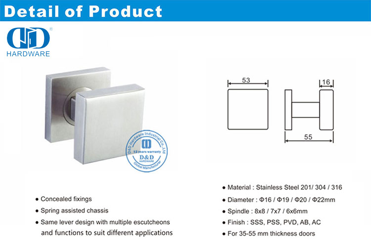 Square Knob Lever Handle مقبض رافعة بمقبض مربع
