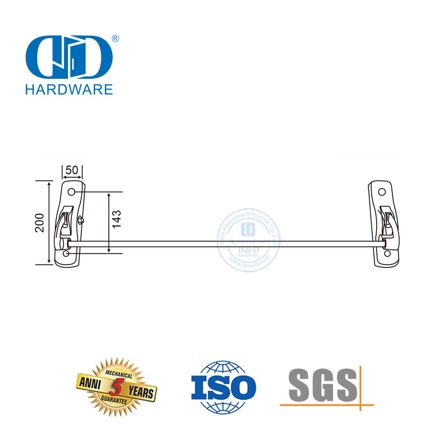 الفولاذ المقاوم للصدأ نقطة مزلاج واحدة دفع بار خروج الأجهزة-DDPD009-SSS