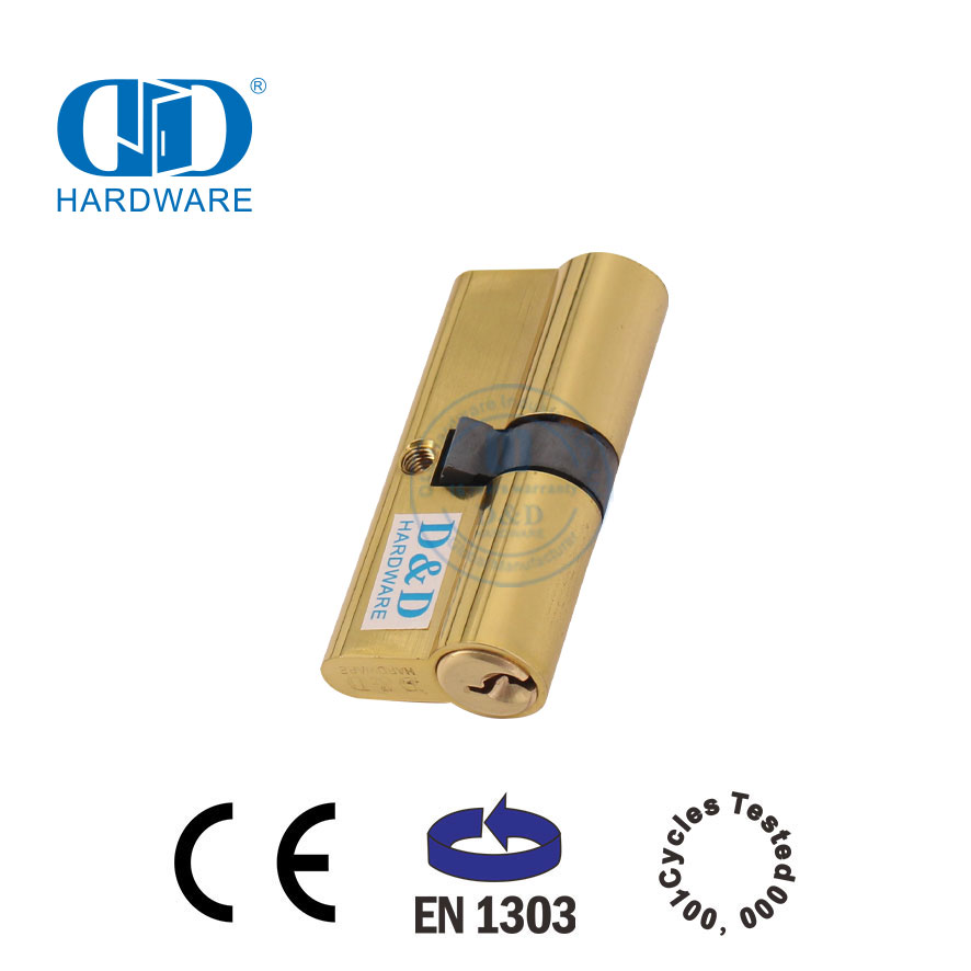 EN 1303 أسطوانة قفل مفتاح مزدوج من النحاس المصقول للباب الخشبي-DDLC003-60mm-PB