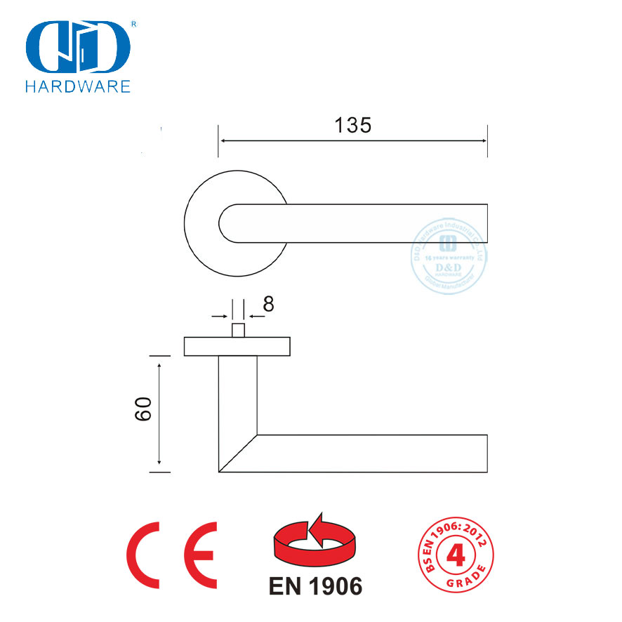 Satin Finish EN 1906 مقابض الأبواب الأمنية للأبواب المعدنية- DDTH003-SSS