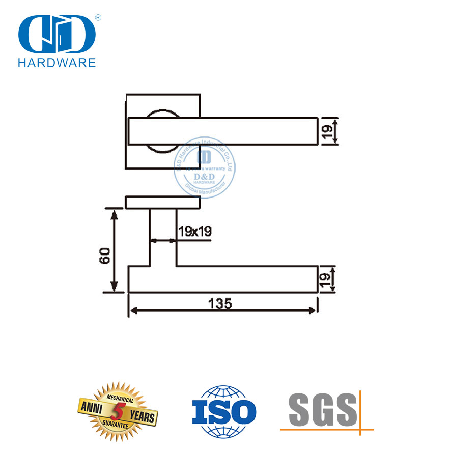 رافعة مربعة للباب الخارجي عالية الجودة SUS 304 أجهزة الباب الأوروبي-DDTH046-SSS