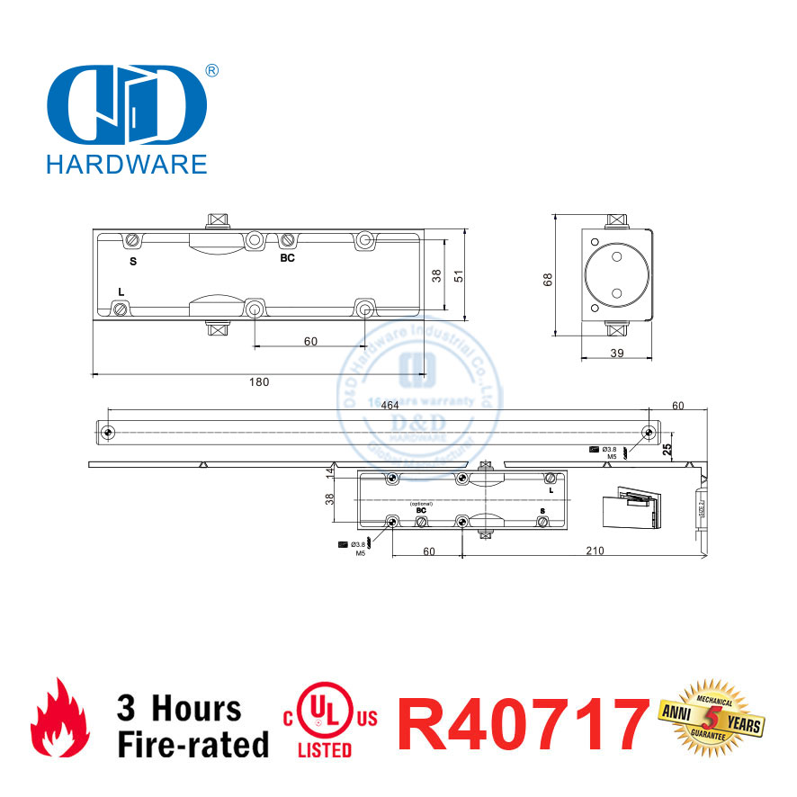 باب متوسط ​​التحمل مُدرج في قائمة UL ومصنف ضد الحريق لمدة 3 ساعات - DDDC010