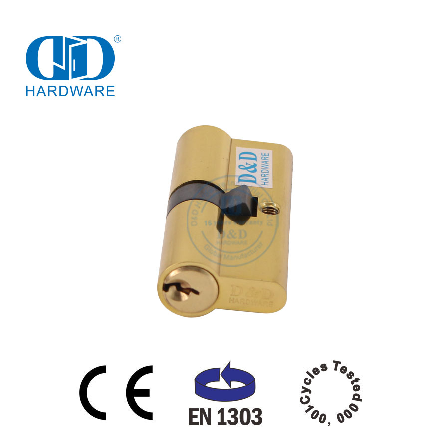 EN 1303 أسطوانة قفل مفتاح مزدوج من النحاس المصقول للباب الخشبي-DDLC003-60mm-PB