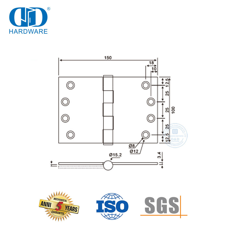 ملحقات الأجهزة الباب المناسب SUS 304 المفصلي الباب رمي واسعة-DDSS049-100x180x3.4mm