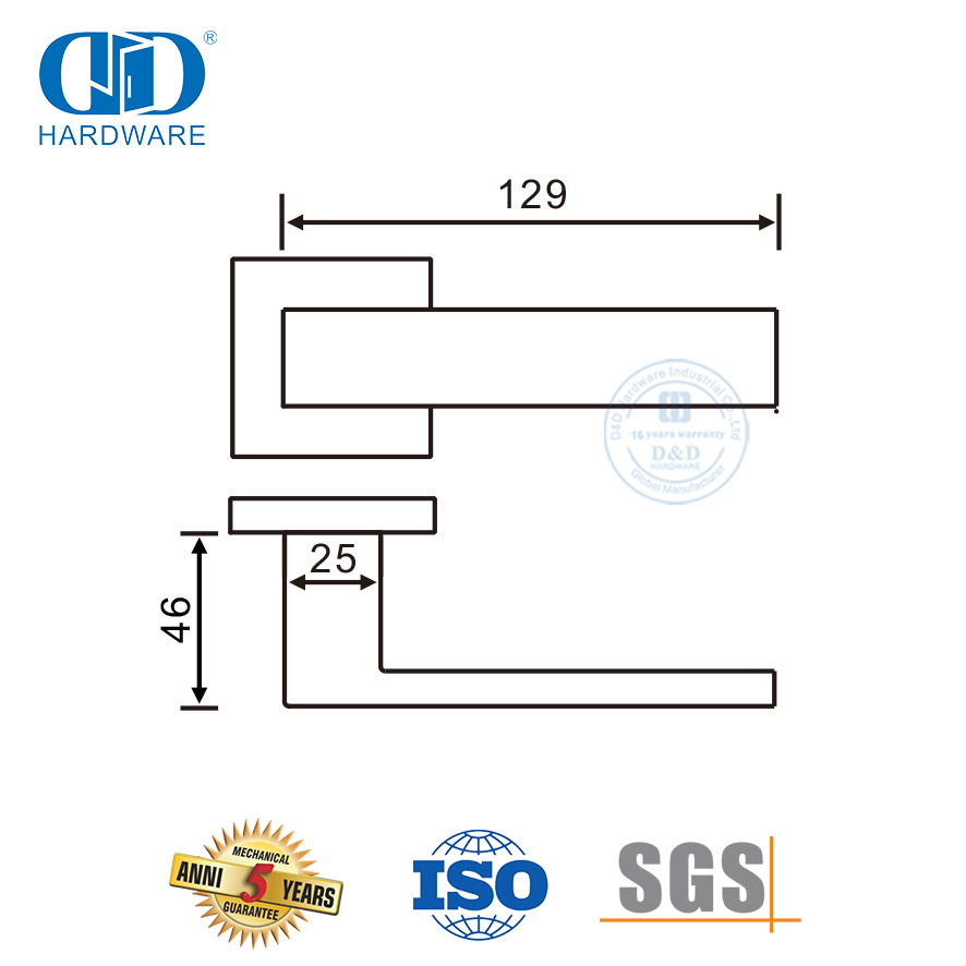 مقبض الباب الأمامي ذو الذراع الصلبة المربعة من الفولاذ المقاوم للصدأ على نطاق واسع-DDSH057-SSS