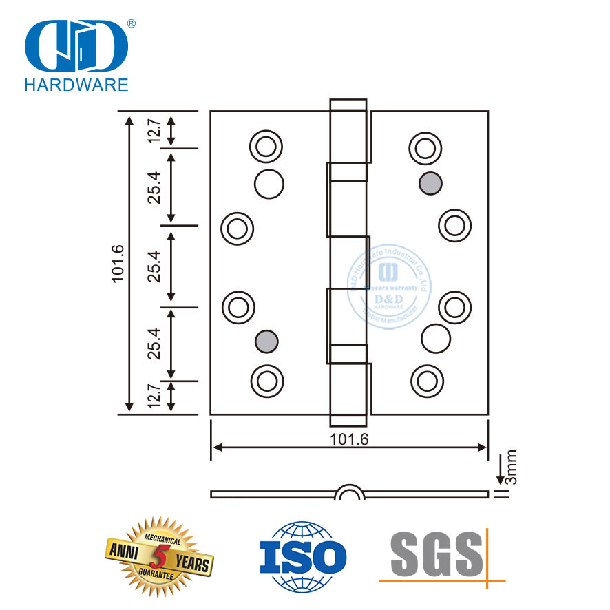 أجهزة الباب الرئيسي مصنوعة من الفولاذ المقاوم للصدأ ومفصلة أمان مزدوجة بخمسة مفاصل-DDSS014