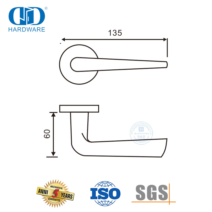 مقبض ذراع الباب الفرنسي لأنبوب الفولاذ المقاوم للصدأ لمشروع مركز التسوق-DDTH034-SSS