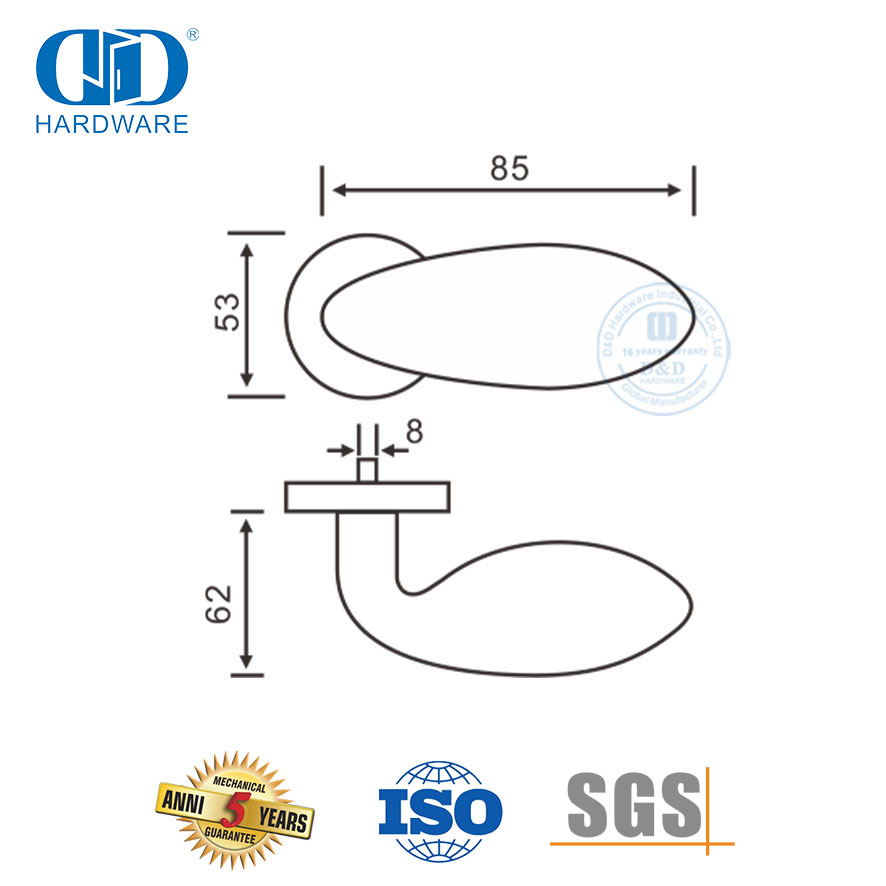 صب الدقة الفولاذ المقاوم للصدأ نوع قصير مقبض رافعة صلبة-DDSH030-SSS