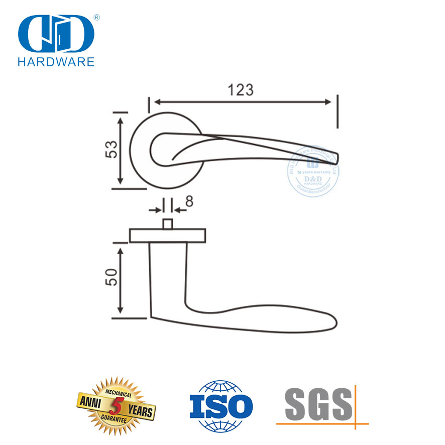الفولاذ المقاوم للصدأ فندق الحمام أنبوبي مقبض رافعة صلبة للباب الخشبي-DDSH001-SSS