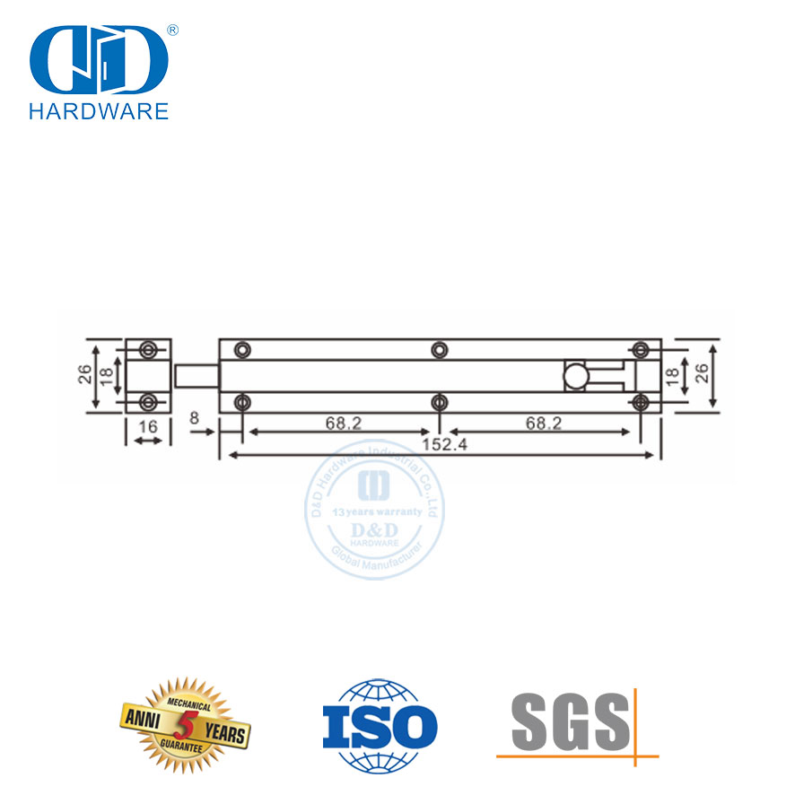 الفولاذ المقاوم للصدأ الأجهزة الباب برج الترباس سلامة الباب مع أحجام مختلفة-DDDB024-SSS