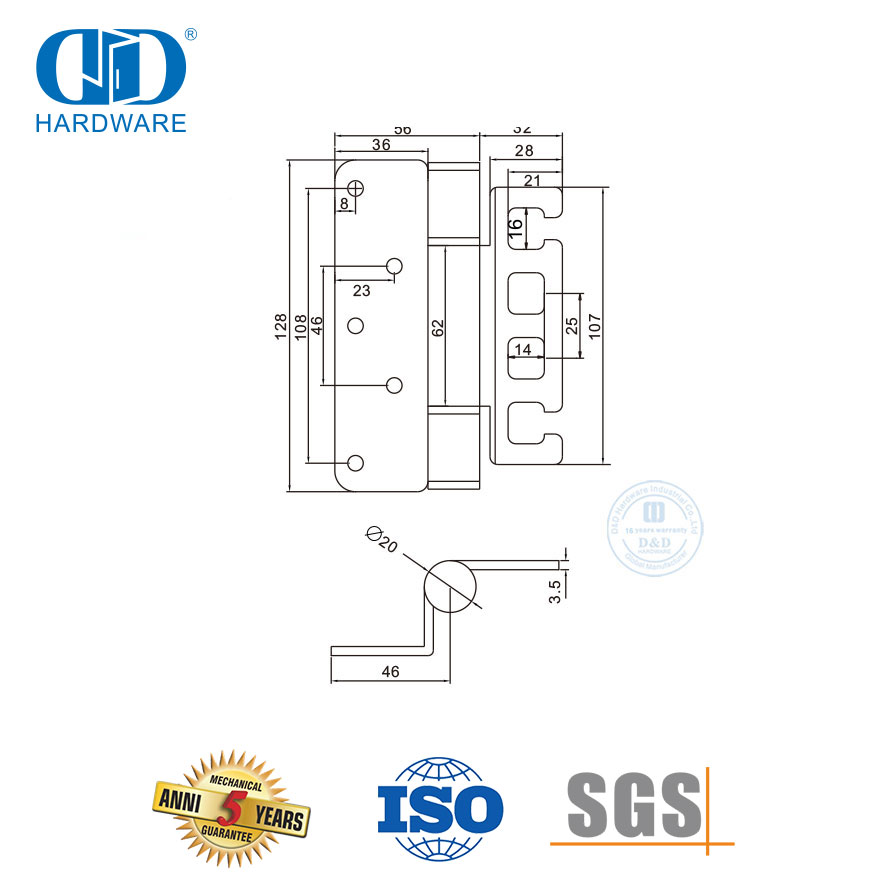 مفصلة قابلة للتعديل مع محور دوار بقوة لباب المدخل المعدني-DDSS064