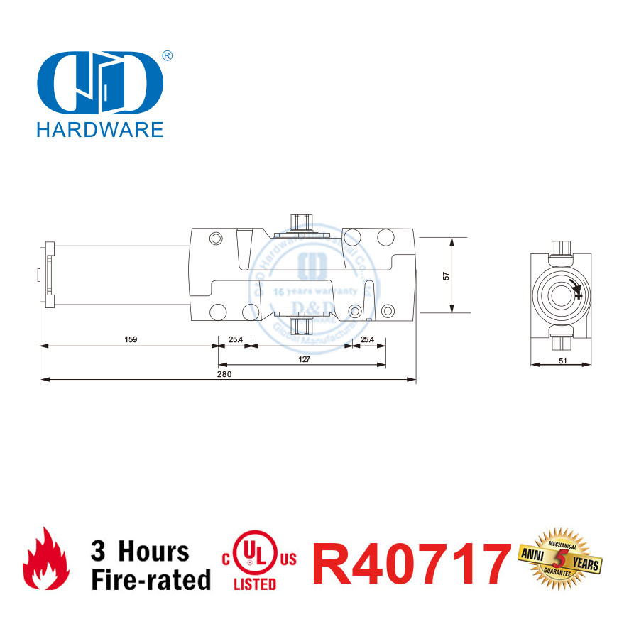 شهادة ANSI UL10C المدرجة بسرعتين قابلتين للتعديل لباب النار الثقيل - DDDC044
