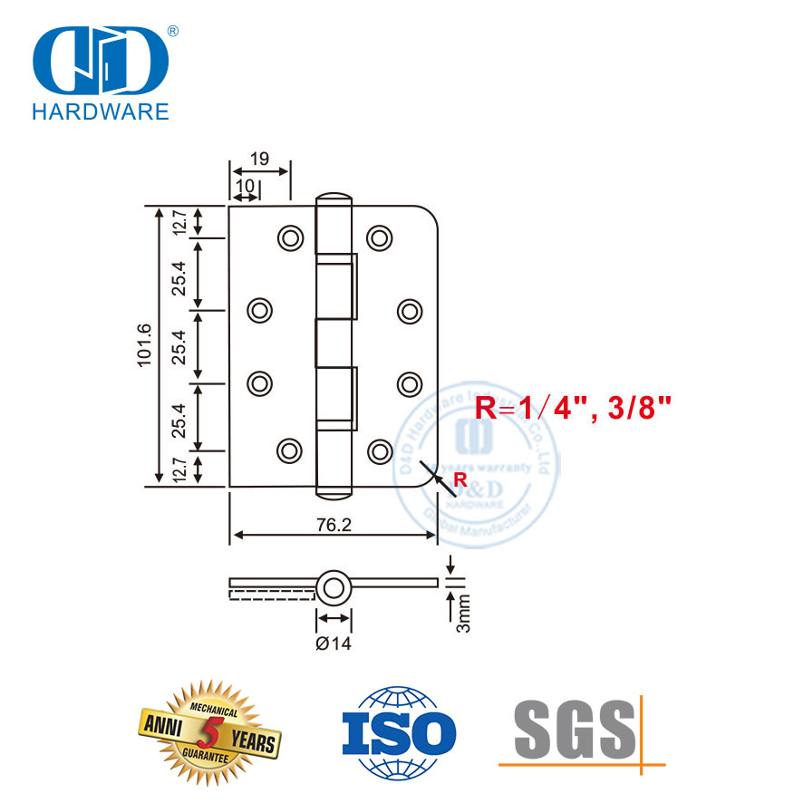 الأمان الفولاذ المقاوم للصدأ بسعر جيد مفصل زاوية دائري واحد زاوية مربعة واحدة -DDSS010