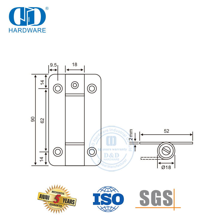 مفصلات كرنك من الفولاذ المقاوم للصدأ للأبواب الرئيسية شديدة التحمل-DDSS036