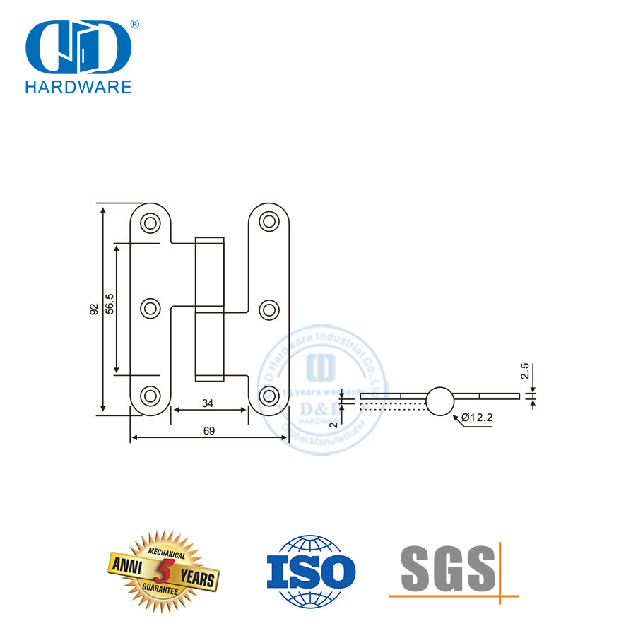 أجهزة باب معدنية من الفولاذ المقاوم للصدأ سلامة جيدة زاوية مستديرة H المفصلي-DDSS019
