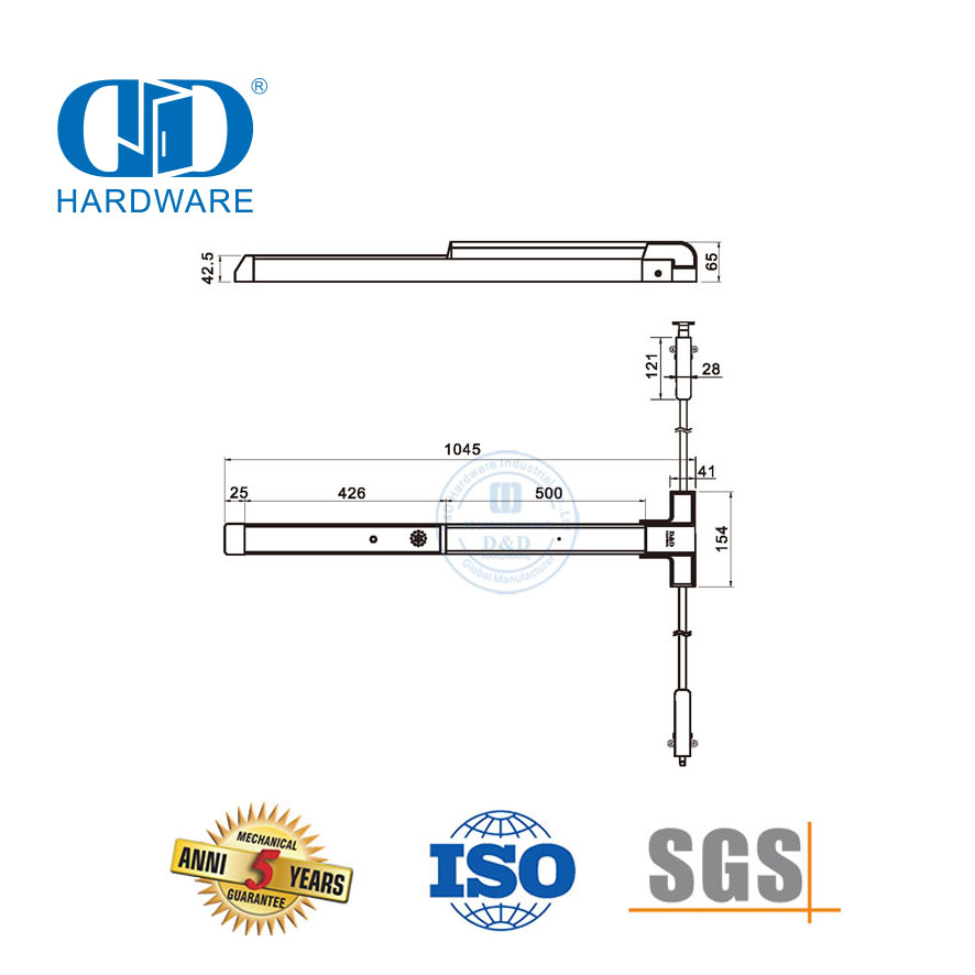 إكسسوارات الأبواب المصنوعة من الفولاذ المقاوم للصدأ من النوع الرأسي نصف طول مخرج الذعر Hardware-DDPD030-SSS