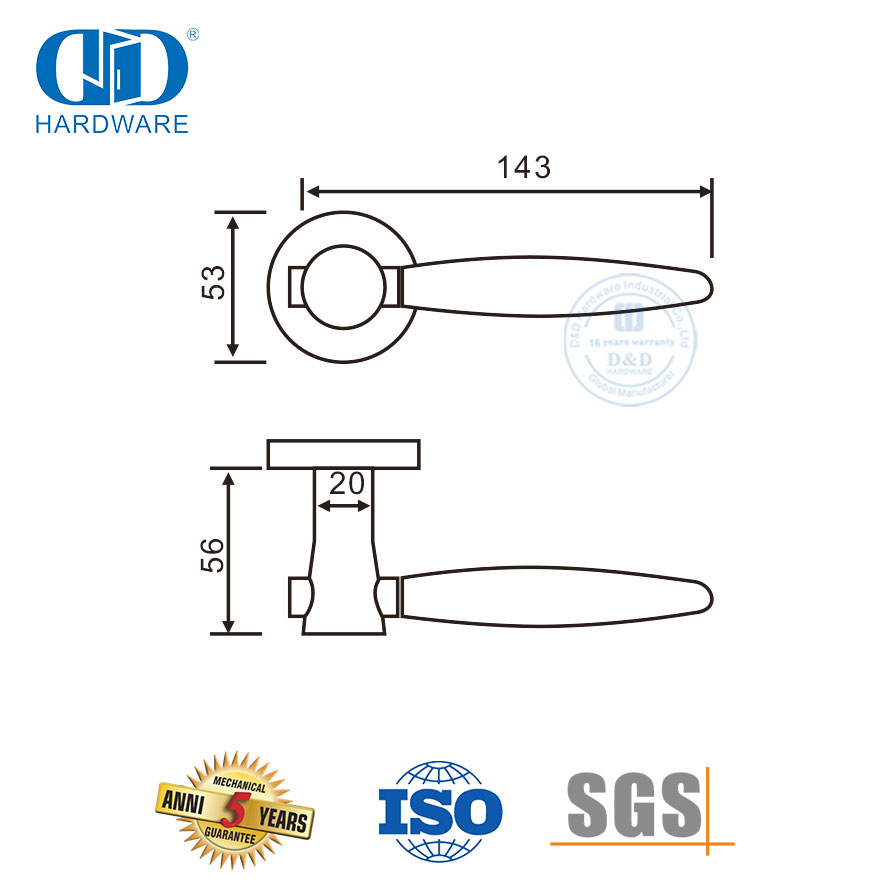 ملحقات أجهزة الأبواب الخشبية، مقبض ذراع مقسم من الفولاذ المقاوم للصدأ - DDSH042-SSS