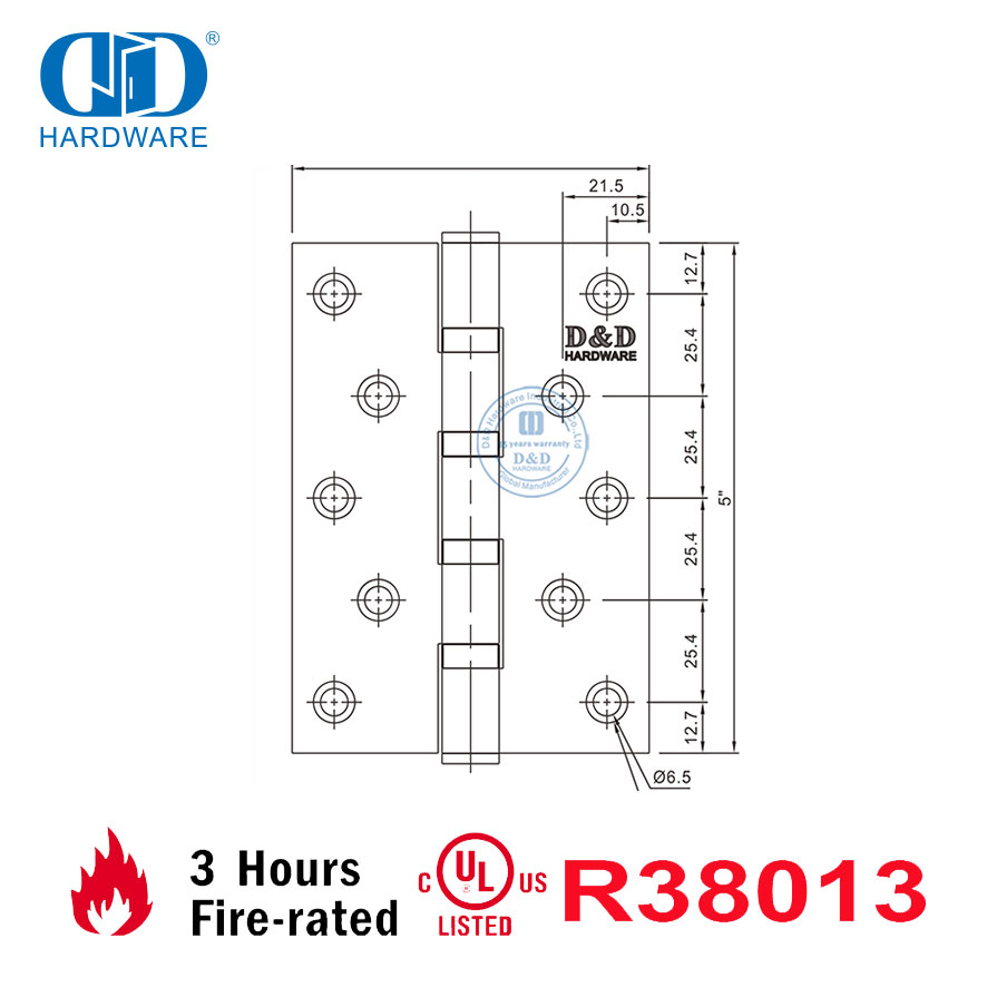 مفصل باب داخلي للشقة بسعر المصنع، مُدرج في قائمة BHMA UL، المعيار الأمريكي SUS304، مقاوم للحريق، سريع التركيب، DDSS007-FR
