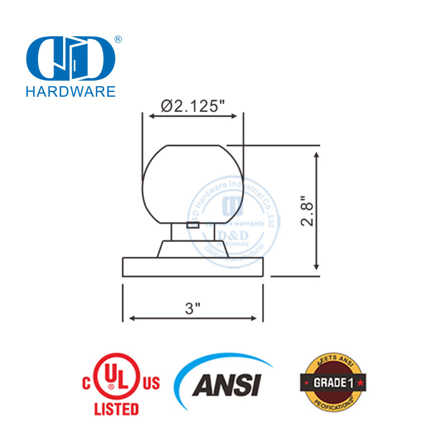 كثيرا ما تستخدم عالية الجودة ANSI الصف 2 UL مقاومة للحريق أنبوبي الكرة الخصوصية وظيفة قفل قابل للقفل لباب معدني خشبي Lockset-DDLK012