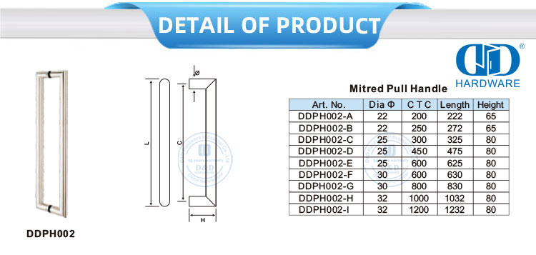 الفولاذ المقاوم للصدأ خشبية كبيرة مربعة مستديرة الزجاج الأجهزة Mitred سحب Handle-DDPH002