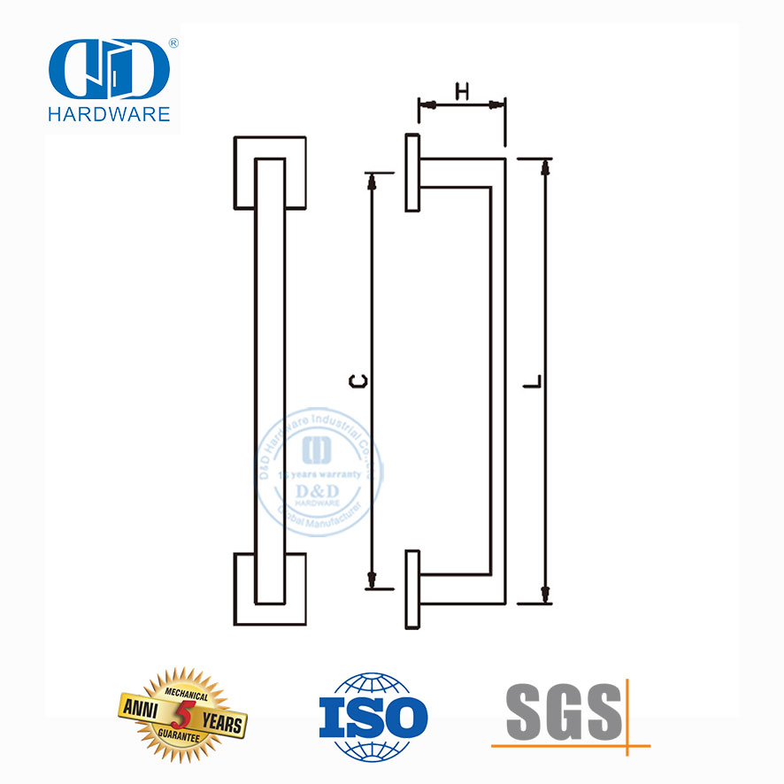 الساتان الانتهاء من الفولاذ المقاوم للصدأ مربع دفع جانب واحد سحب مقبض للأبواب المعدنية الزجاجية التجارية-DDPH035