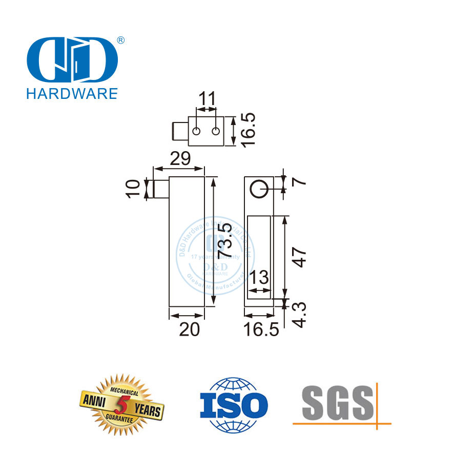 إكسسوارات أثاث من الفولاذ المقاوم للصدأ، أجهزة الباب المنزلق الزجاجي Arrester-DDSL001-5