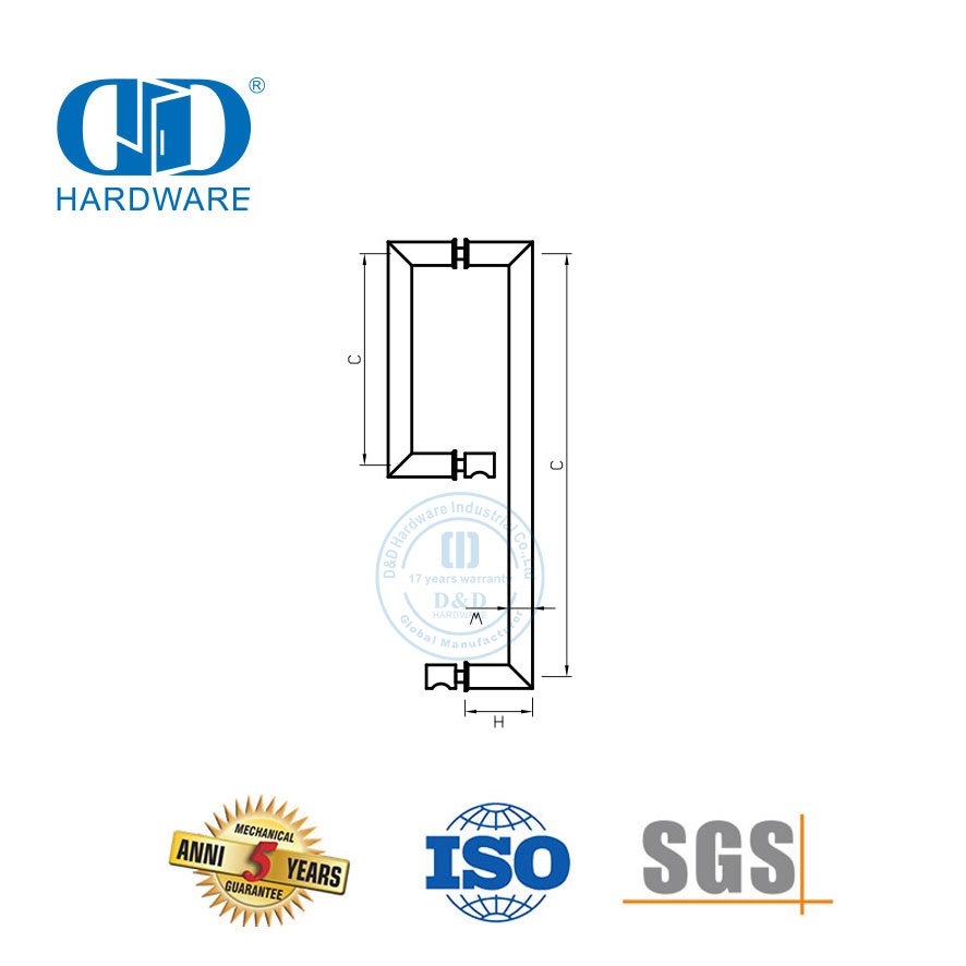 الفولاذ المقاوم للصدأ التجارية انزلاق زجاج الباب الأجهزة تجهيزات الأبواب الحمام سحب Handle-DDPH041