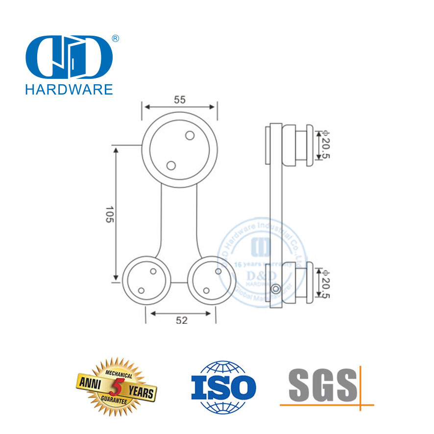 مجموعة إكسسوارات الزجاج الصناعية المصنوعة من الفولاذ المقاوم للصدأ الأجهزة الزجاجية أجهزة الباب المنزلق لباب الحمام-DDGS106