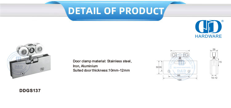 الصين الصانع الباب المشبك الفولاذ المقاوم للصدأ الحديد دش الباب الأسطوانة انزلاق الباب أنبوب الأجهزة الزجاجية للحمام-DDGS137