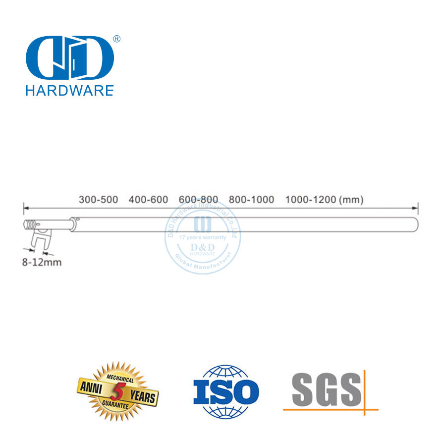 تركيبات زجاجية من الفولاذ المقاوم للصدأ زاوية منحنية مستقيمة قابلة للانحناء وقابلة للتعديل للحمام تلسكوبي التوتر Rod-DDSC023