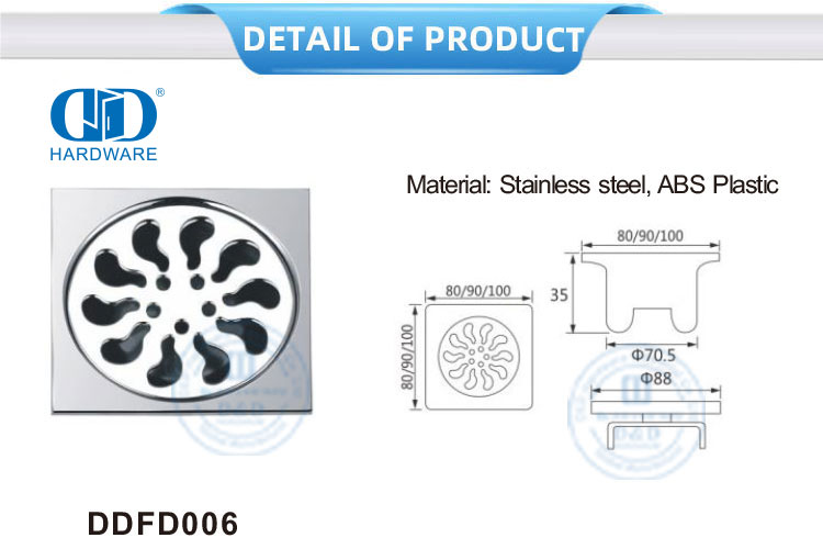 عالية الجودة الفولاذ المقاوم للصدأ الصرف الصحي الطابق مربع استنزاف الحمام Hardware-DDFD006