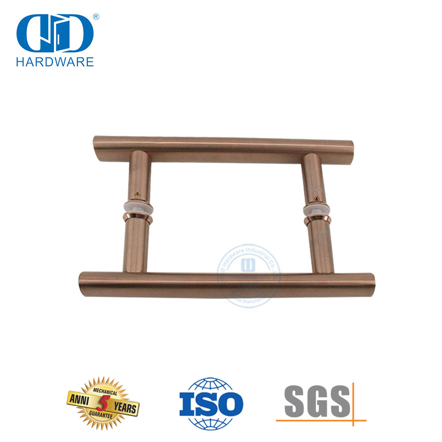 أثاث المكاتب أنبوب دائري ذهبي وردي على شكل حرف H من الفولاذ المقاوم للصدأ 201 مقبض باب زجاجي منزلق للدش-DDPH001-A Φ25-RG