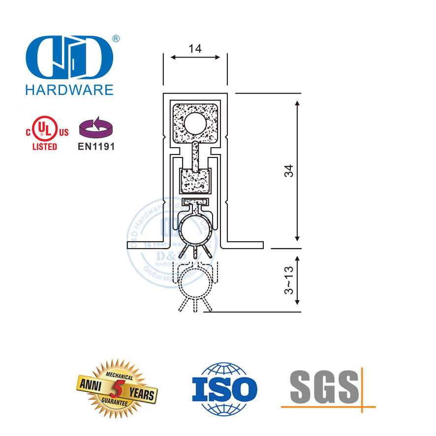 CE أثاث الباب الأجهزة الفضة الرياح الغبار برهان الطقس تجريد كامل الأمن Mortised قطرة انزلاق الباب أسفل Seal-DDBS002