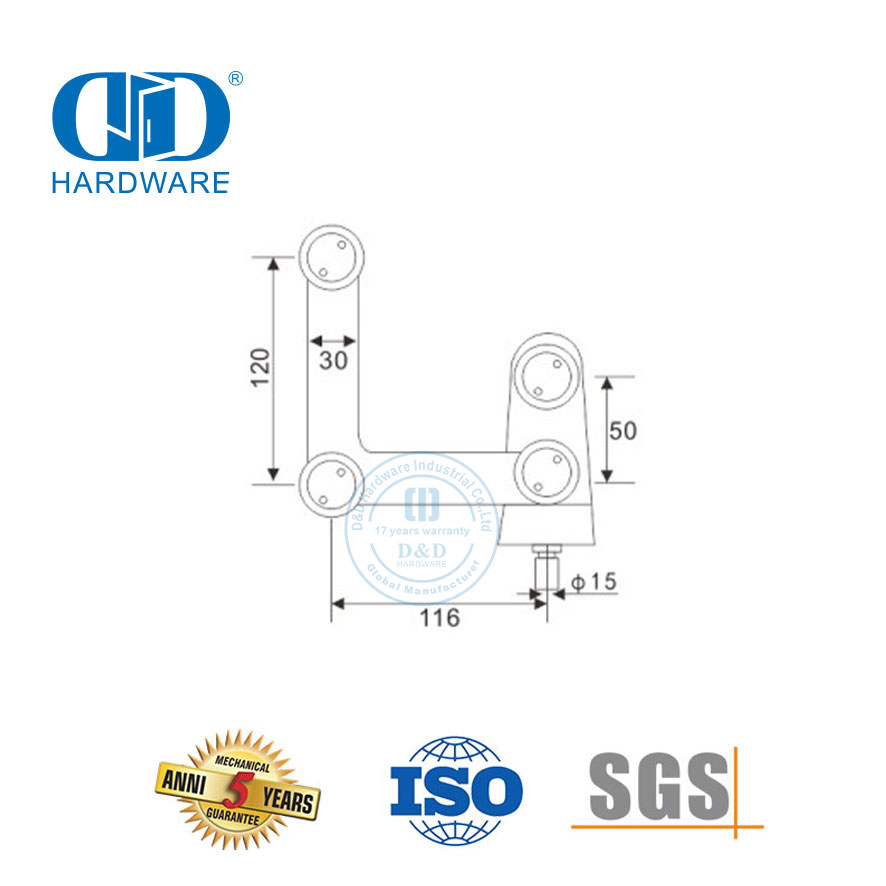 تركيب موصل زجاجي مثبت على الزجاج من الفولاذ المقاوم للصدأ، لوحة جانبية Piovt Glass Hardware-DDGP010