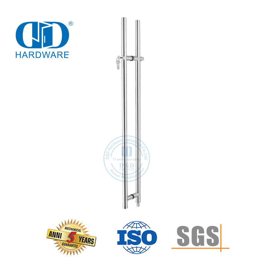 تجهيزات أجهزة زجاجية طويلة مزدوجة الجوانب من الفولاذ المقاوم للصدأ باب زجاجي مفتاح قفل أقفال مقبض سحب مع قفل Schlage-DDPH039