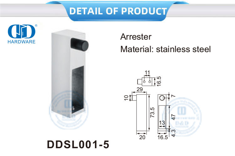 إكسسوارات أثاث من الفولاذ المقاوم للصدأ، أجهزة الباب المنزلق الزجاجي Arrester-DDSL001-5