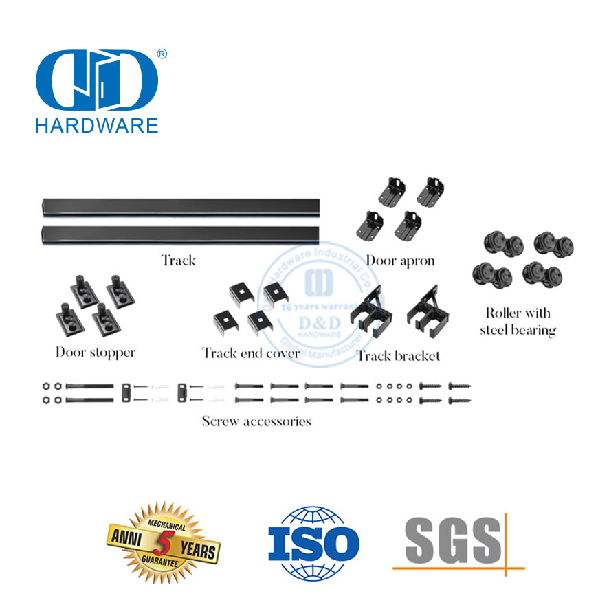 الفولاذ المقاوم للصدأ الأسود الثقيلة مزدوجة انزلاق الباب الأجهزة تجاوز باب الحظيرة الأجهزة شقة Kit-DDBD041