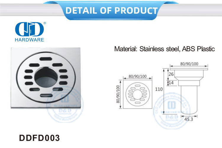 الفولاذ المقاوم للصدأ مربع دش المرحاض استنزاف الأثاث ملحقات الحمام أرضية استنزاف Cover-DDFD003