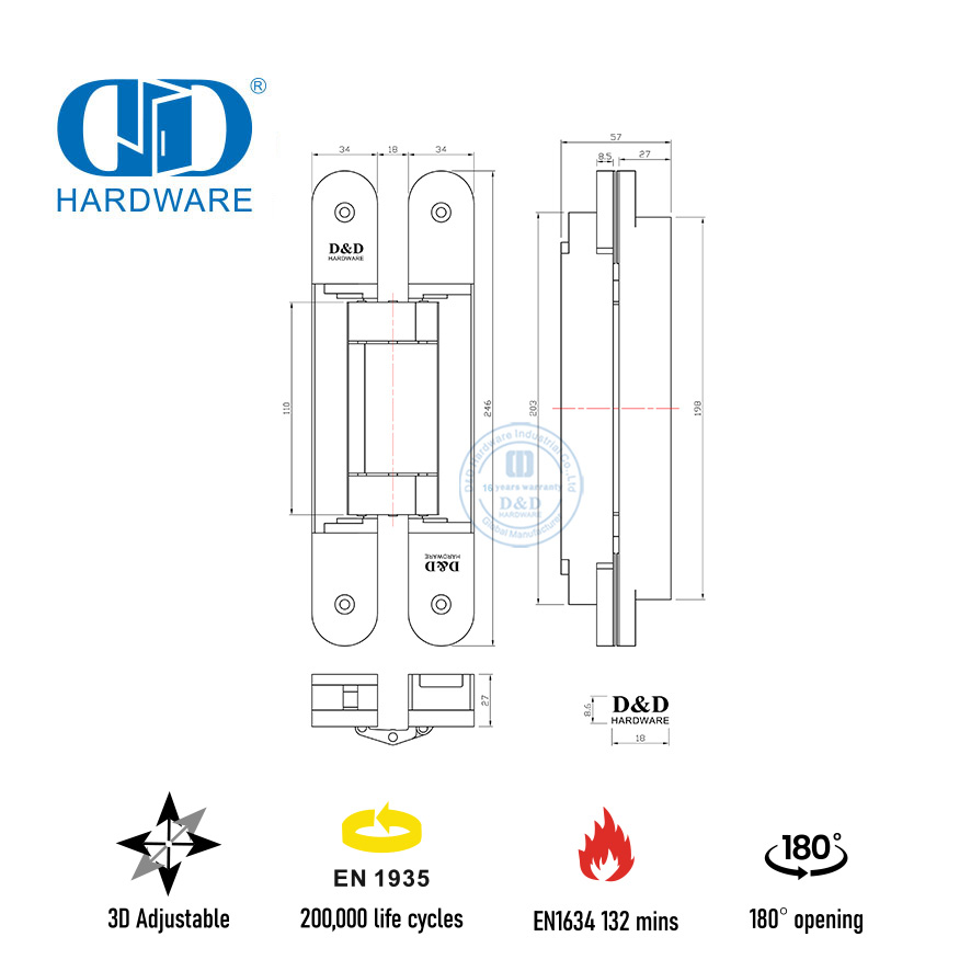 الصين توريد سبائك الزنك 3D مخفي الصليب المخفية إغلاق لينة هادئة ضبط 180 درجة التجارية الصلب الأخشاب المفصلي-DDCH008-G120