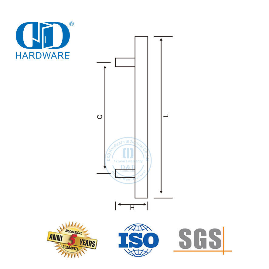 إكسسوارات الأبواب المصنوعة من الفولاذ المقاوم للصدأ، باب زجاجي مربع الشكل على شكل حرف T، مقبض سحب-DDPH016