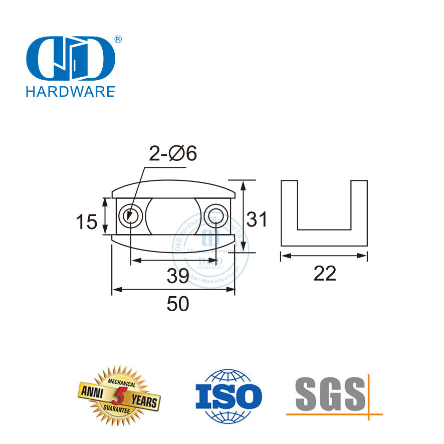 تركيبات زجاجية من الفولاذ المقاوم للصدأ، أجهزة الباب المنزلق Shimmy Arrester-DDSL001-7