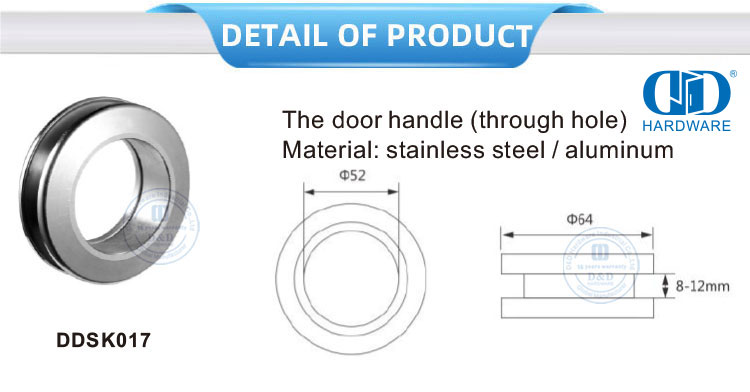الألومنيوم جولة مقبض الفولاذ المقاوم للصدأ الزجاج انزلاق الباب الأجهزة من خلال ثقب الباب Handle-DDSK017