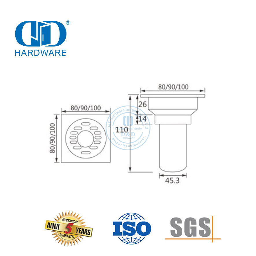 الفولاذ المقاوم للصدأ مربع دش المرحاض استنزاف الأثاث ملحقات الحمام أرضية استنزاف Cover-DDFD003