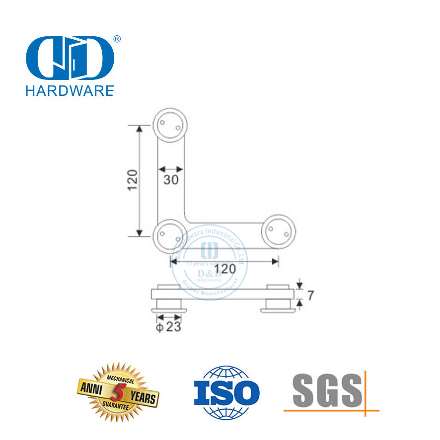 لوحة جانبية من الفولاذ المقاوم للصدأ فوق اللوحة الزجاجية المحورية للباب الزجاجي Pivot-DDGP014