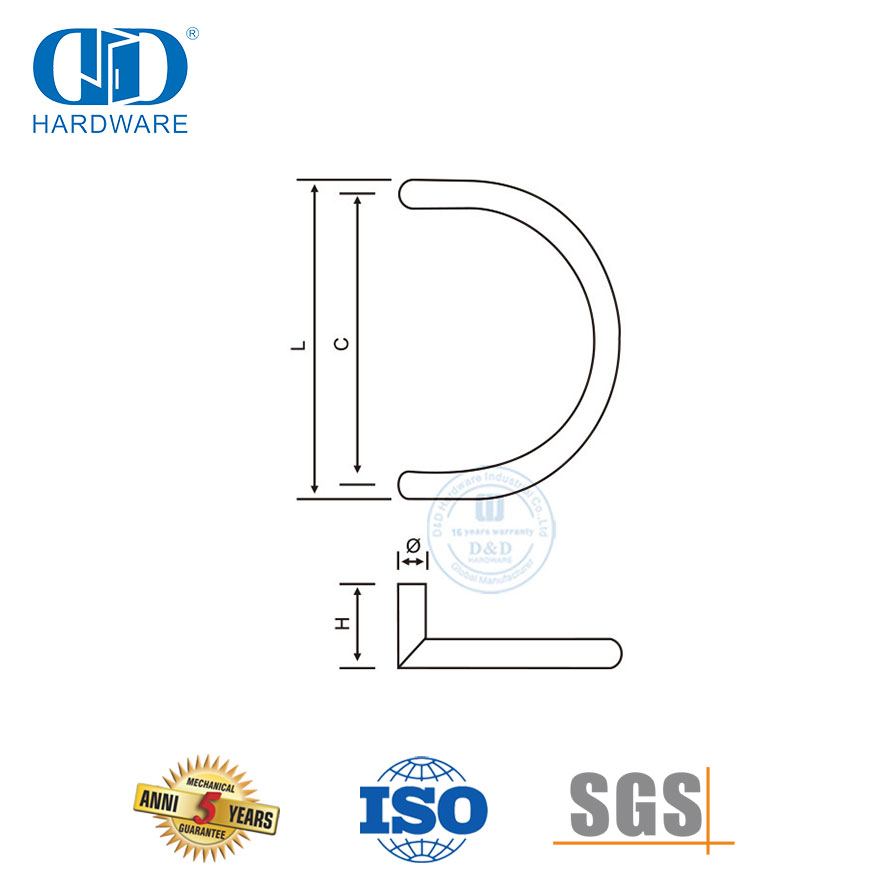 زجاج الحمام C الشكل الفولاذ المقاوم للصدأ باب الأجهزة سحب ودافق الحظيرة مقبض الباب Set-DDPH003