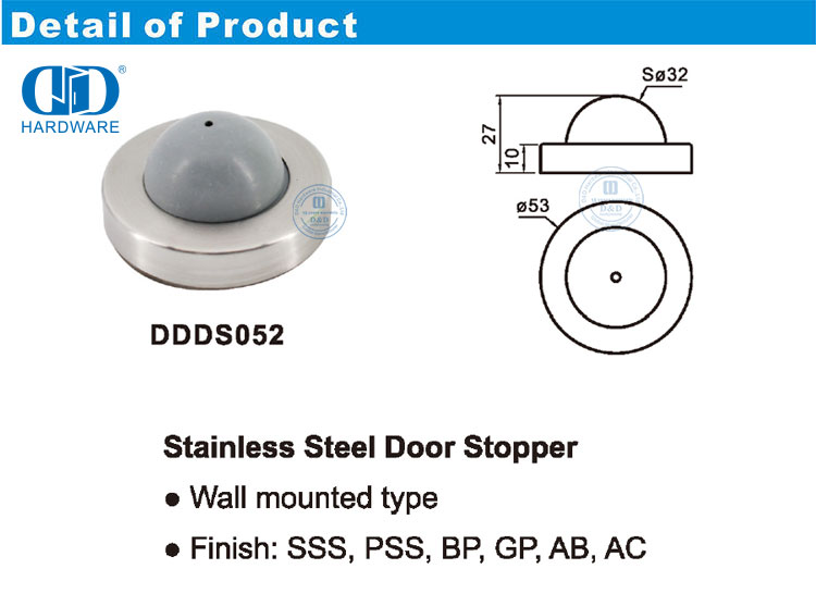 سدادة باب من الفولاذ المقاوم للصدأ مثبتة على الحائط مع باب باب غرفة النوم-DDDS052