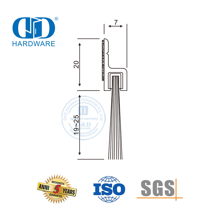 Anylon فرشاة ختم الناقل الألومنيوم ذاتية اللصق التلقائي الهواء البارد والدليل على انزلاق الباب الاجتياح Seal-DDBS004