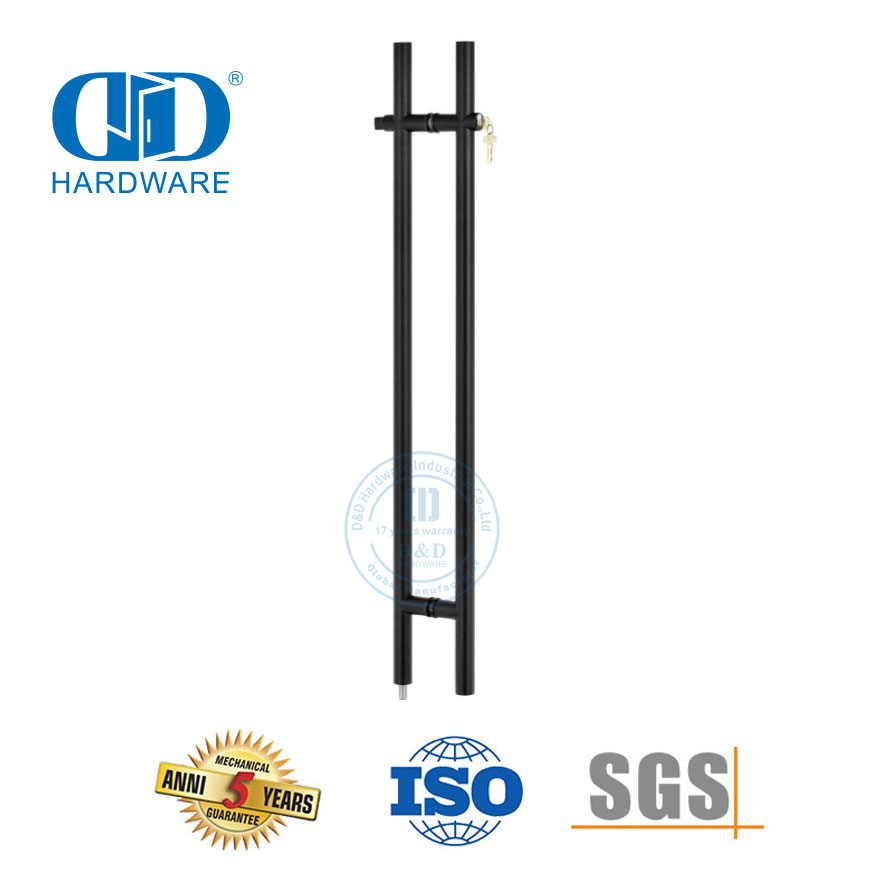 مقبض باب زجاجي منزلق من الفولاذ المقاوم للصدأ، مقبض سحب باب زجاجي طويل مع Lock-DDPH041-A