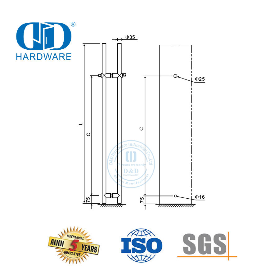 تجهيزات أجهزة زجاجية طويلة مزدوجة الجوانب من الفولاذ المقاوم للصدأ باب زجاجي مفتاح قفل أقفال مقبض سحب مع قفل Schlage-DDPH039