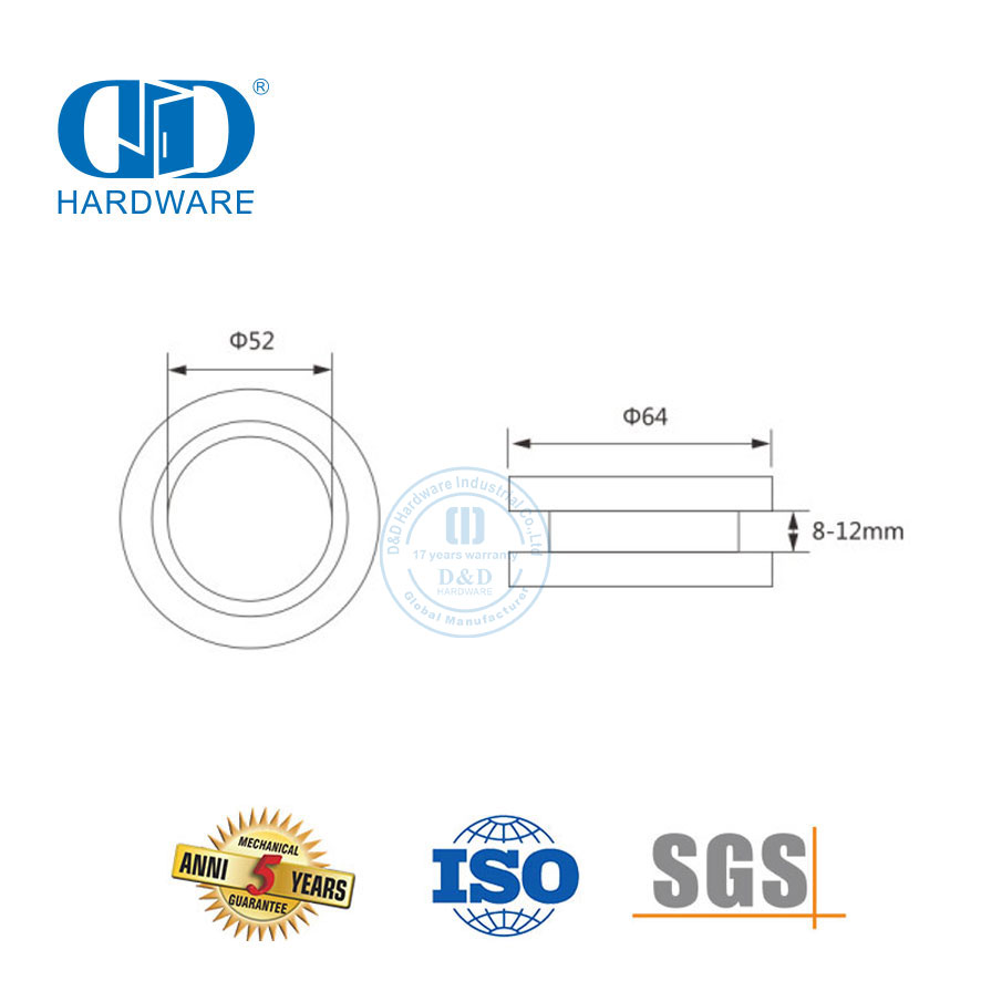 الألومنيوم جولة مقبض الفولاذ المقاوم للصدأ الزجاج انزلاق الباب الأجهزة من خلال ثقب الباب Handle-DDSK017